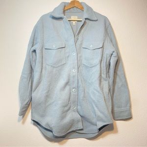 Joie Baby Blue Fleece Fuzzy Button Down Oversized Shacket Jacket Womens Medium